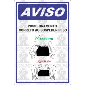 Aviso - Posionamento correto ao suspender peso 